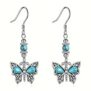 Turquoise Butterfly Hook earrings Native American Indian Indigenous Western gift